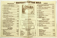 Original Vintage Menu HISTORIC CLIFTON MILL Restaurant Clifton Ohio Grist