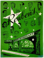 1969 Vintage Menu & Cocktails REUBEN'S RESTAURANT New York Celebrity Caricatures