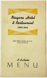 1930's Vintage Menu NIAGARA HOTEL & RESTAURANT Fort Lake Erie Ontario Canada