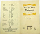 1930's Vintage Menu NIAGARA HOTEL & RESTAURANT Fort Lake Erie Ontario Canada