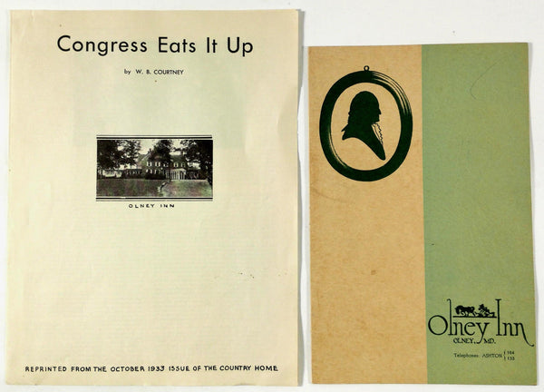 1940's Vintage Menu OLNEY INN RESTAURANT Olney Maryland Recipes & Congress