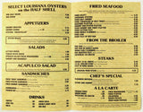 1970's Vintage Menu PRODUCE ROW OYSTER BAR Restaurant San Antonio Texas