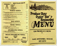 1970's Vintage Menu PRODUCE ROW OYSTER BAR Restaurant San Antonio Texas