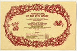 1980's Vintage Thanksgiving Dinner Table Menu Card THE PECK HOUSE Empire CO