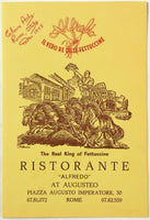 1978 Vintage Menu RISTORANTE ALFREDO Restaurant Rome Italy Fettuccine