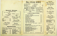 1950's Vintage Dinner & Cocktails Menu COTE'S STEAK HOUSE Detroit Michigan