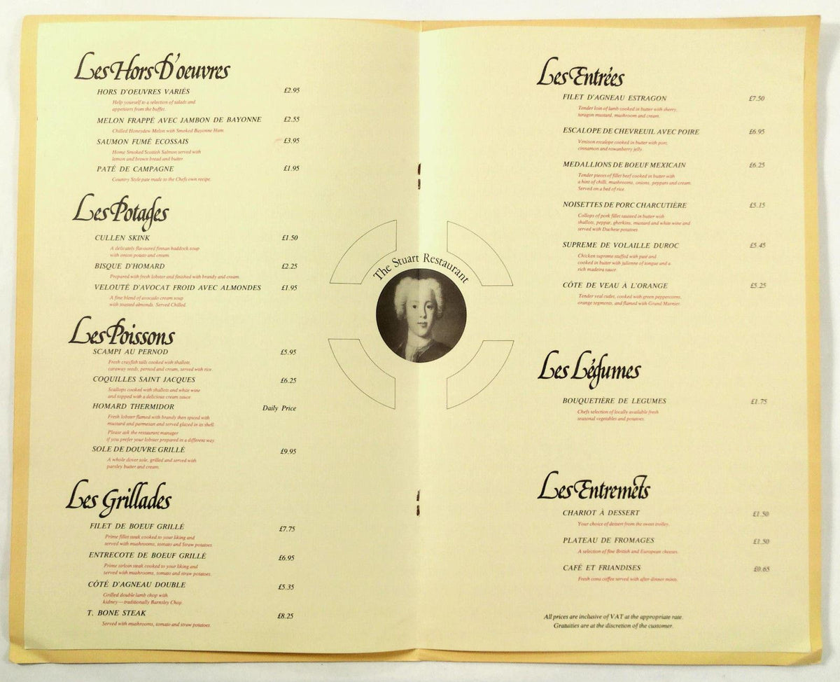 Vintage Menu THE STUART HOTEL RESTAURANT Thistle Hotels Great Britain ...