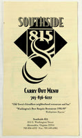 Vintage Carry Out Menu SOUTHSIDE 815 Restaurant Alexandria Virginia