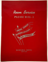 1960's ROOM SERVICE Menu BISMARK HOTEL Swiss Chalet Garden Lounge Chicago IL