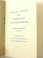 1927 Dinner Menu NATIONAL ASSOC. REAL ESTATE BOARDS Willard Hotel Washington DC