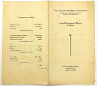 1928 Menu HUGUENOT SOCIETY OF WASHINGTON DC Willard Hotel Washington Genealogy