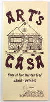 1986 Large Vintage Menu ART'S CASA Mexican Restaurant Nampa Idaho Ontario Oregon