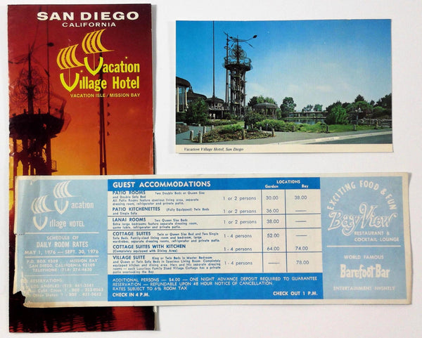 1976 VACATION VILLAGE HOTEL Brochure Rate Mission Bay San Diego CA Vacation Isle