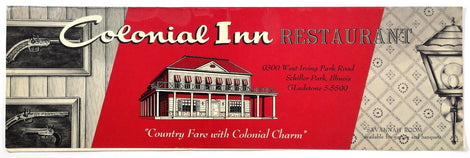 1960's Vintage Menu COLONIAL INN Restaurant Country Fare Schiller Park ...