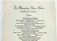 Haunted - 1953 Vintage Menu THE MOUNTAIN VIEW HOUSE Whitefield New Hampshire