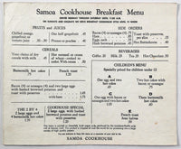 1970's Original Vintage Breakfast Menu SAMOA COOKHOUSE Samoa California