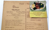 1940 Vintage Dinner Menu Card HOTEL NIAGARA Niagara Falls New York