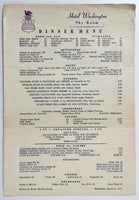 1956 Original Vintage Menu HOTEL WASHINGTON SKY ROOM Restaurant Washington DC
