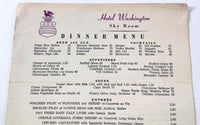 1956 Original Vintage Menu HOTEL WASHINGTON SKY ROOM Restaurant Washington DC