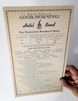 1940's Vintage Breakfast Room Service Menu Card HOTEL BOND Hartford Connecticut