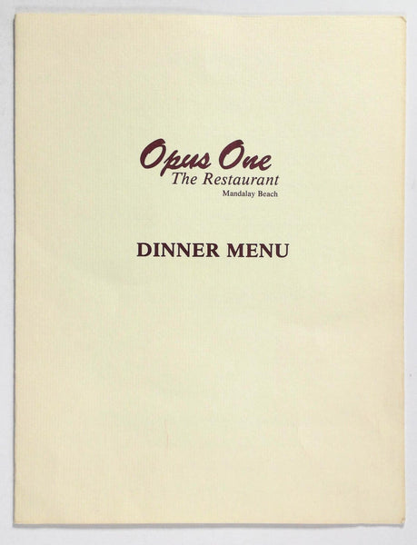 1980's Vintage Menu Mandalay Beach Resort - OPUS ONE Restaurant Oxnard CA