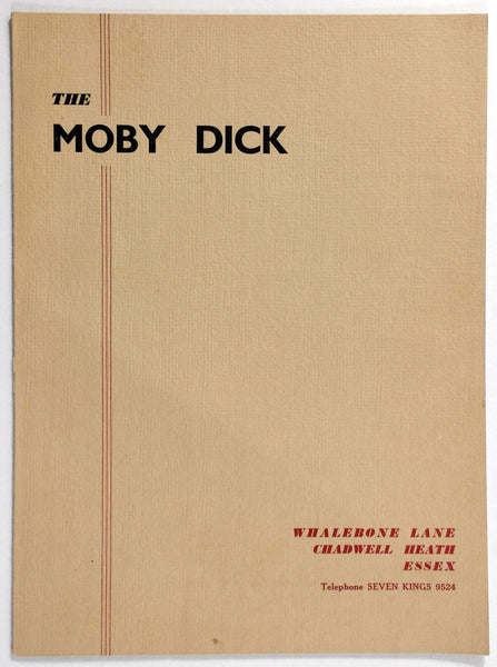 1960's Vintage Menu With Wine List THE MOBY DICK Restaurant Chadwell Heath UK