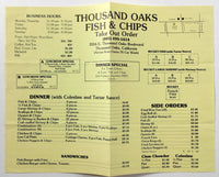 1970's Vintage Take-Out Menu THOUSAND OAKS FISH & CHIPS Thousand Oaks California