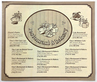 1980's Vintage Take-Out Menu TINY'S RESTAURANT & BAKERY Southern California