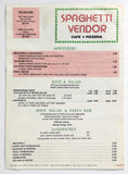 1980's Vtg Take-Out Menu SPAGHETTI VENDOR Cafe Pizzeria Sherman Oaks Encino CA