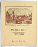 1960's Vintage Menu w/ Wine List WILLIAMS HOUSE Restaurant Williamsburgh MA