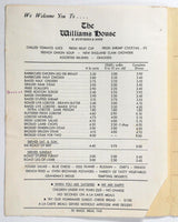 1960's Vintage Menu w/ Wine List WILLIAMS HOUSE Restaurant Williamsburgh MA