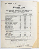 1960's Vintage Menu w/ Wine List WILLIAMS HOUSE Restaurant Williamsburgh MA