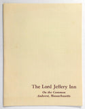 1970's Vintage Lunch Menu THE LORD JEFFERY INN On The Common Amherst MA