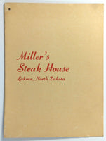 1960's Original Vintage Menu MILLER'S STEAK HOUSE Restaurant Lakota North Dakota