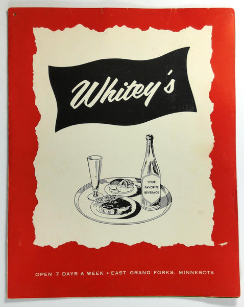 1964 Original Vintage Dinner Menu WHITEY'S Restaurant East Grand Forks Minnesota