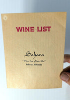 1960's Original Vintage WINE LIST Menu SAHARA Restaurant Bellevue NE Taylor Wine