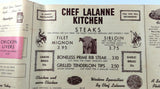 1960's Vintage HUGE DINNER Menu CHEF LALANNE'S KITCHEN North Platte Nebraska