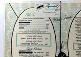 1960's Flocked Menu MER & JACKIE'S SUPPER CLUB New London & Five Corners WI