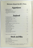 1970's Menu THE FINTRY QUEEN Restaurant Okanagan Lake Kelowna British Columbia
