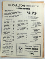 1970's Vintage Lunch & Dinner Menu THE CARLTON Restaurant Tomah Wisconsin