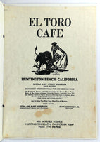 1978 Vintage Dinner Menu EL TORO CAFE Mexican Restaurant Huntington Beach CA