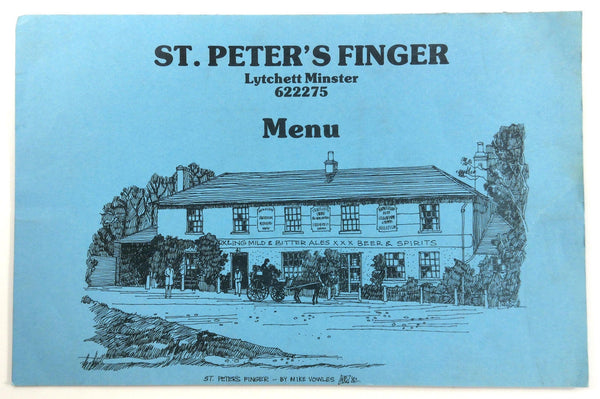 Vtg. Dinner Menu ST. PETER'S FINGER Restaurant Lytchett Minster Dorset England