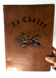 1980's Vintage Thick & Heavy Embossed Leather Menu LE CHALET Restaurant Russia