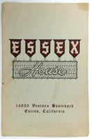 1950's Original Vintage HUGE Menu ESSEX HOUSE Restaurant Encino California