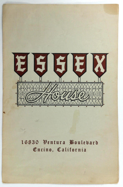 1950's Original Vintage HUGE Menu ESSEX HOUSE Restaurant Encino California