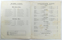 1950's Vintage WINE & COCKTAILS List Menu EL CORTEZ HOTEL TROCADERO Reno Nevada