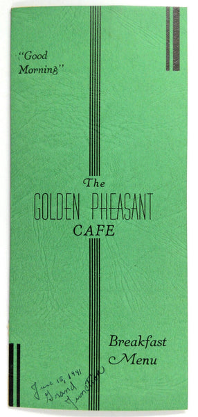 1941 BREAKFAST Menu THE GOLDEN PHEASANT CAFE Restaurant Grand Junction CO