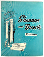1960's Original Photograph Dinner Menu SHANNON & BURCH Restaurant Denton Texas