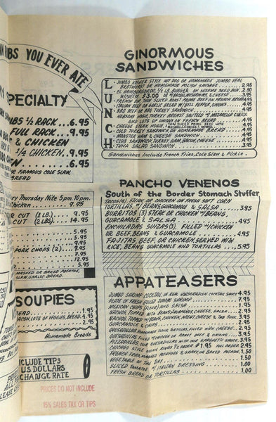 Original Vintage EL CHEEPO Menu MICKEY'S NO NAME CAFE Restaurant Mazat ...