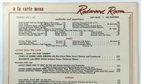 1958 Original Vintage LARGE Menu CLIFT HOTEL - REDWOOD ROOM San Francisco CA